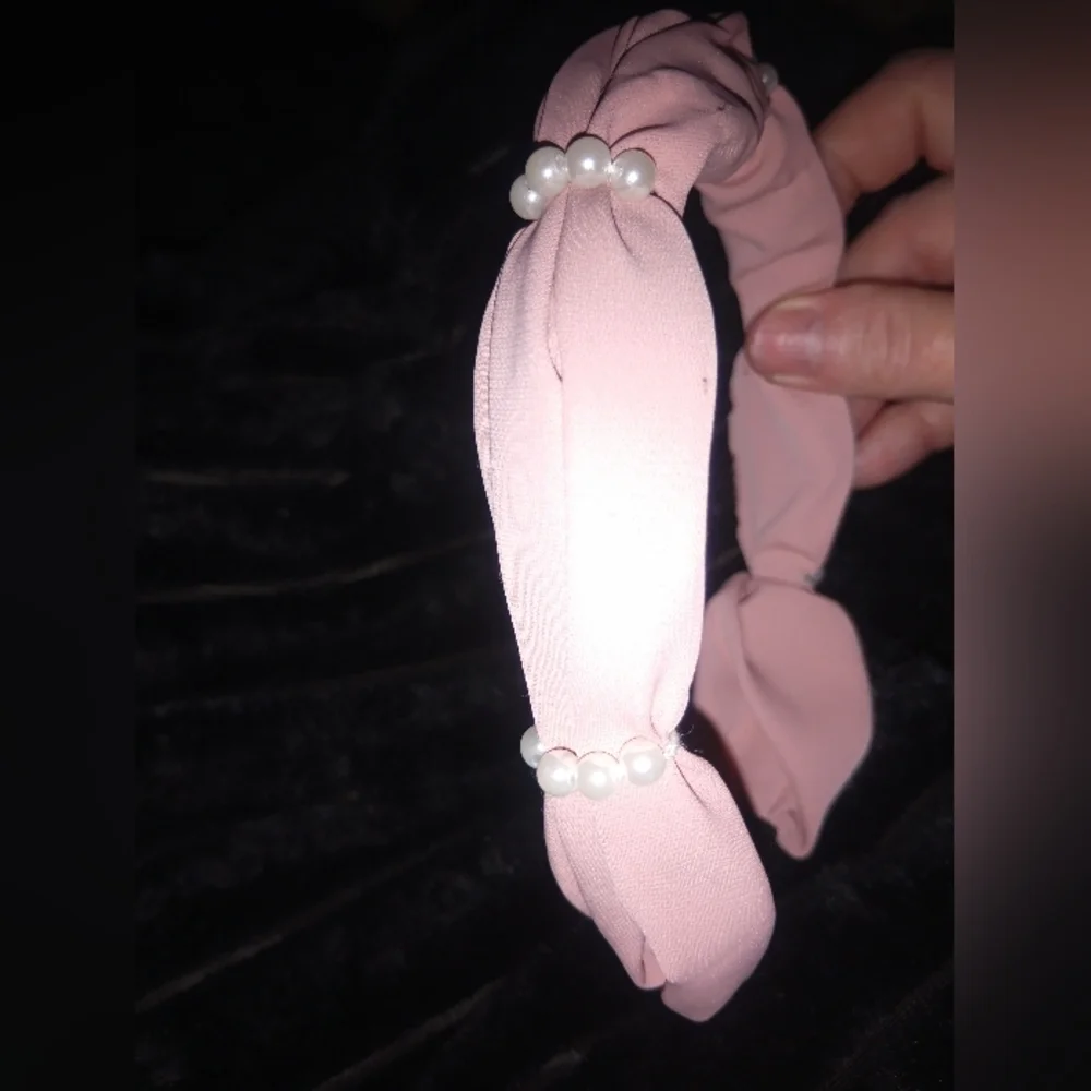 Dusty Rose Chiffon And Small Pearl Wide Bubble Headband